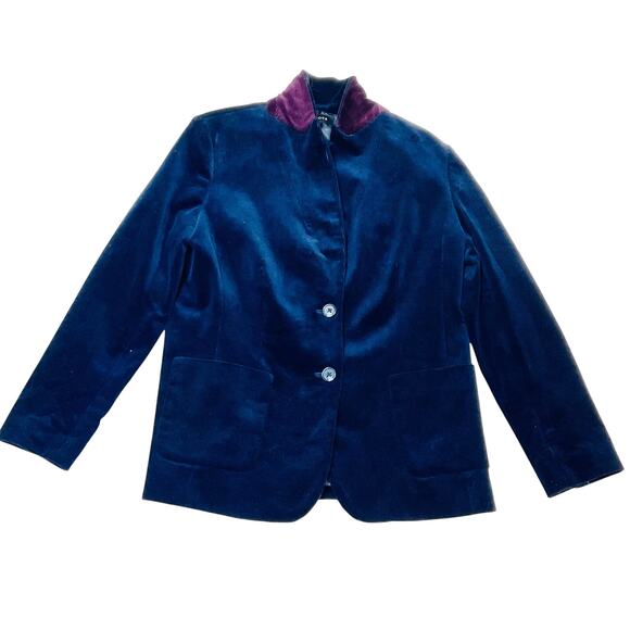 Talbots 2 Button Jacket Blazer Collared Navy Blue Corduroy Coat Women Size 12 - Picture 1 of 9